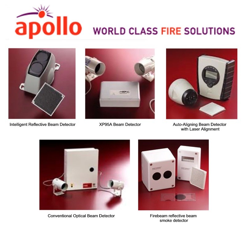 Apollo beam detectors supplied by CLC Fire Alarms, Ireland. Intelligent Reflective Beam Detector, XP95A Beam Detector, Auto-Aligning Beam Detector with Laser Alignment, Conventional Optical Beam Detector and Firebeam reflective beam smoke detector