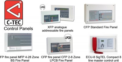C-TEC Fire  Alarm control panels supplied by CLC Fire Alarms - XFP analogue  addressable fire panels, CFP Standard Fire Panel, FP fire panel MFP 4-28 Zone  BS Fire Panel, CFP fire panel CFP 2-8 Zone  LPCB Fire Panel, ECU-8 SigTEL Compact 8